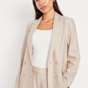 Old Navy Double-Breasted Linen-Blend Blazer in Oatmeal